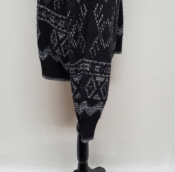 𝅺VINTAGE Chartwell Black Gray Knit Leather Trim V-neck Funky Pull-over Cardigan - Picture 9 of 13